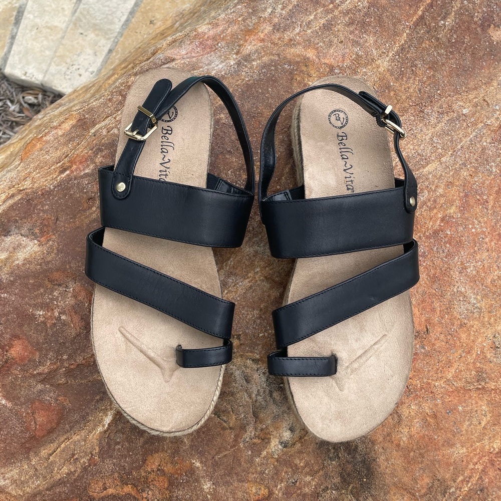 Bella Vita “Rosita” Black Platform Toe Wedge Slingback Sandals NWOT (TSE)